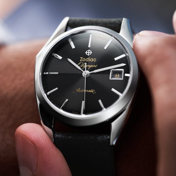 Zodiac Black Olympos Steel Black Leather Swiss Automatic Men's Watch ZO9700 NEW - Picture 2 of 8